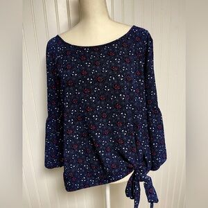 Michael Kors Bell Sleeve Navy Red Peasant Heart Blouse Women’s Large